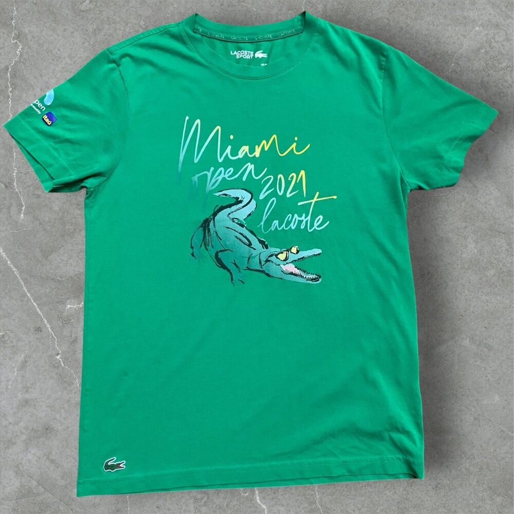 Lacoste Sport Miami Open 2021 Tennis Kelly Green Cotton T-Shirt Mens Size Medium